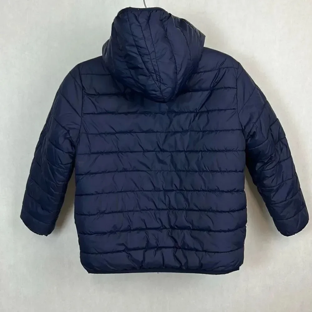 Gymboree Reversible Puffer Jacket Coat Red Blue Sz Medium 7-8 Hood Zip Front